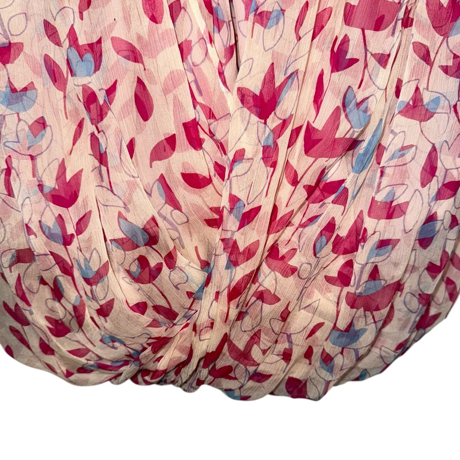 MINUET Silk Floral Puff Sleeve Chiffon V Neck Bubble Hem Dress NWOT Medium - Image 5