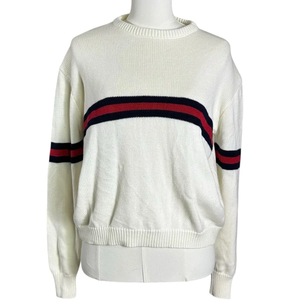 Brandy Melville Bernadette Crewneck Sweater 
White Stripe Retro Preppy Classic - Image 2