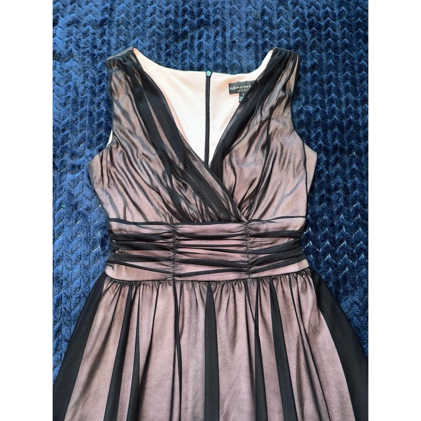 Connected Apparel Black Mesh Overlay Evening Dress Cocktail Size 6 - Image 2