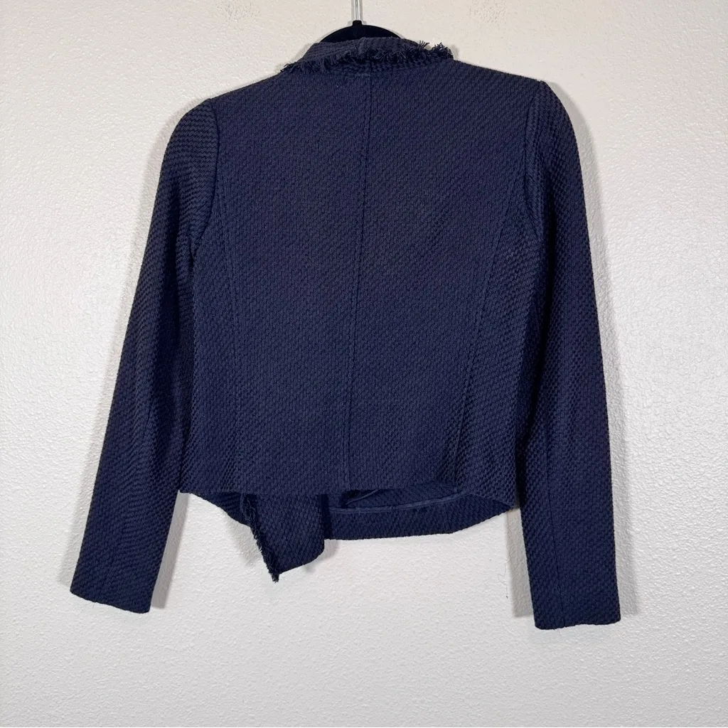 Vince Navy Blue Tweed Asymmetrical Zip Blazer Jacket Womens XS Preppy Classic - Image 3
