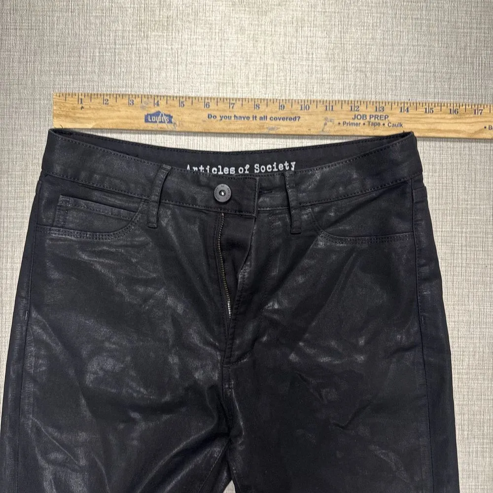 Articles of Society Womens Sz 27 Black Coated Crop Jeans Mid Rise Stretch - Image 6