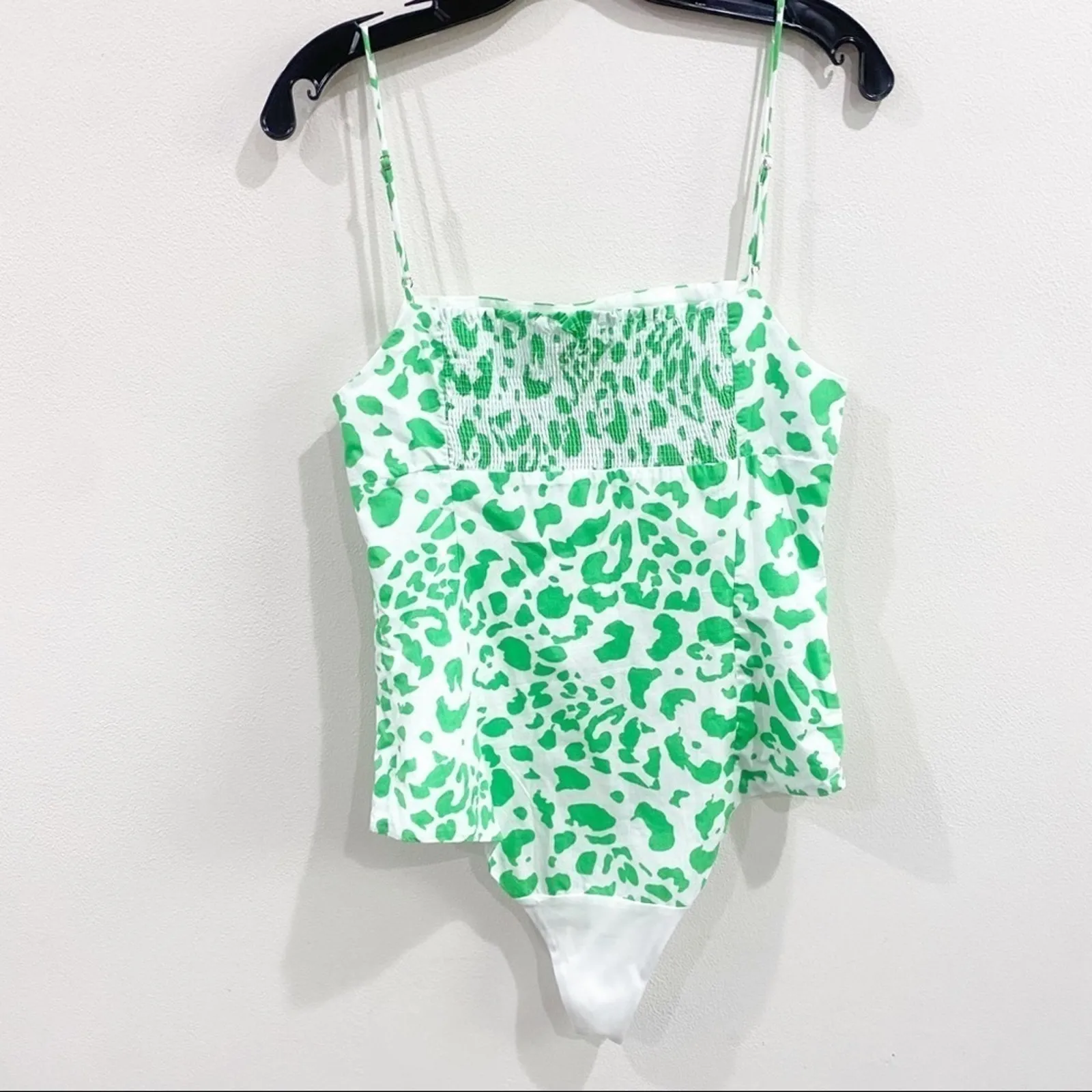 Zara Green Abstract Animal Print Poplin Bodysuit Medium Trendy Chic - Image 5