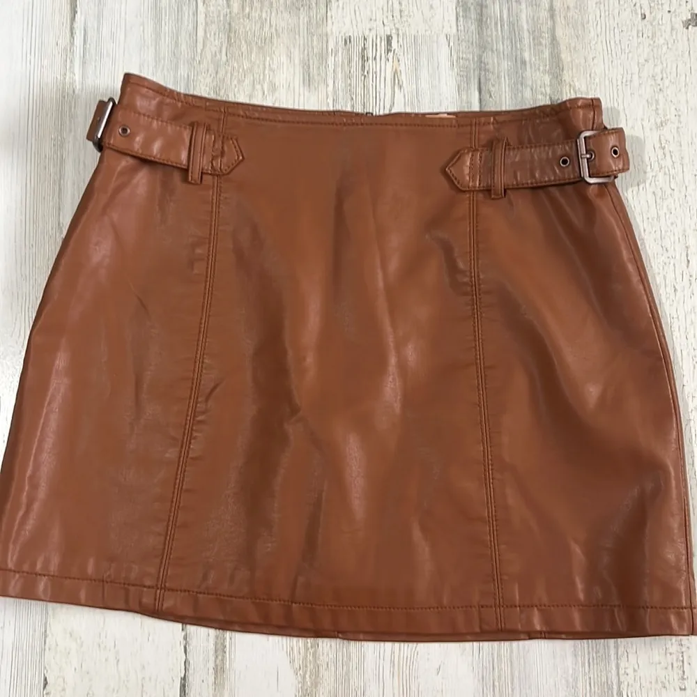 Free People Charli Brown Leather Mini Skirt Size 6 - Image 4