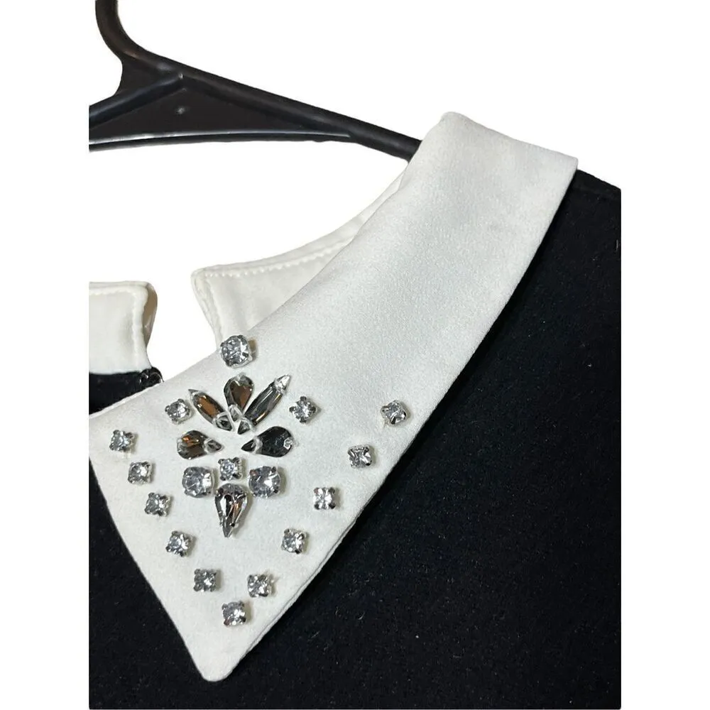 Loft Jeweled Collar Black Midi Dress Size 8 - Image 6
