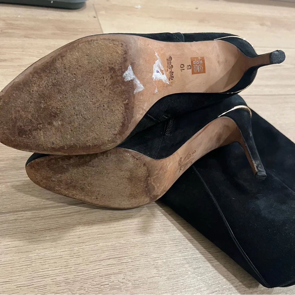 Coach  Roma Black Tall Suede Heeled Knee High Boot Leather Size 10 - Image 9