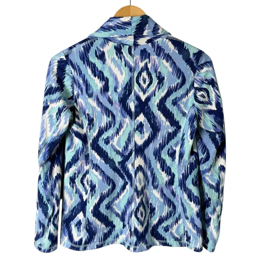 Lilly Pulitzer Mindy Shawl Collar Cardigan Blazer in‎ Blue Swish Print, Size XS - Image 10