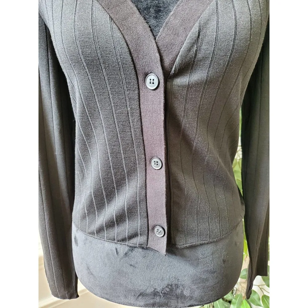 Elodie Cropped Black Polyester Long Sleeve Button Front Knit Cardigan Sweater L - Image 3