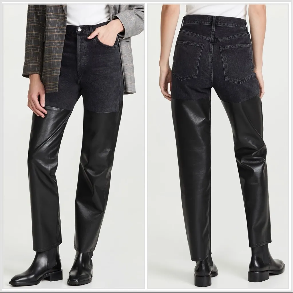 NWT AGOLDE Pieced 90s Pinch Waist Pants Jeans Howl/Detox Leather Black Size 29 - Image 2