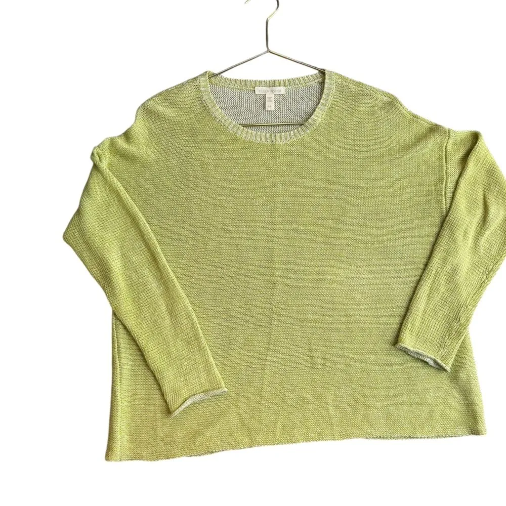 Eileen Fisher Size‎ S Delave Organic Linen Loose Knit Sweater Spring Green Light - Image 5
