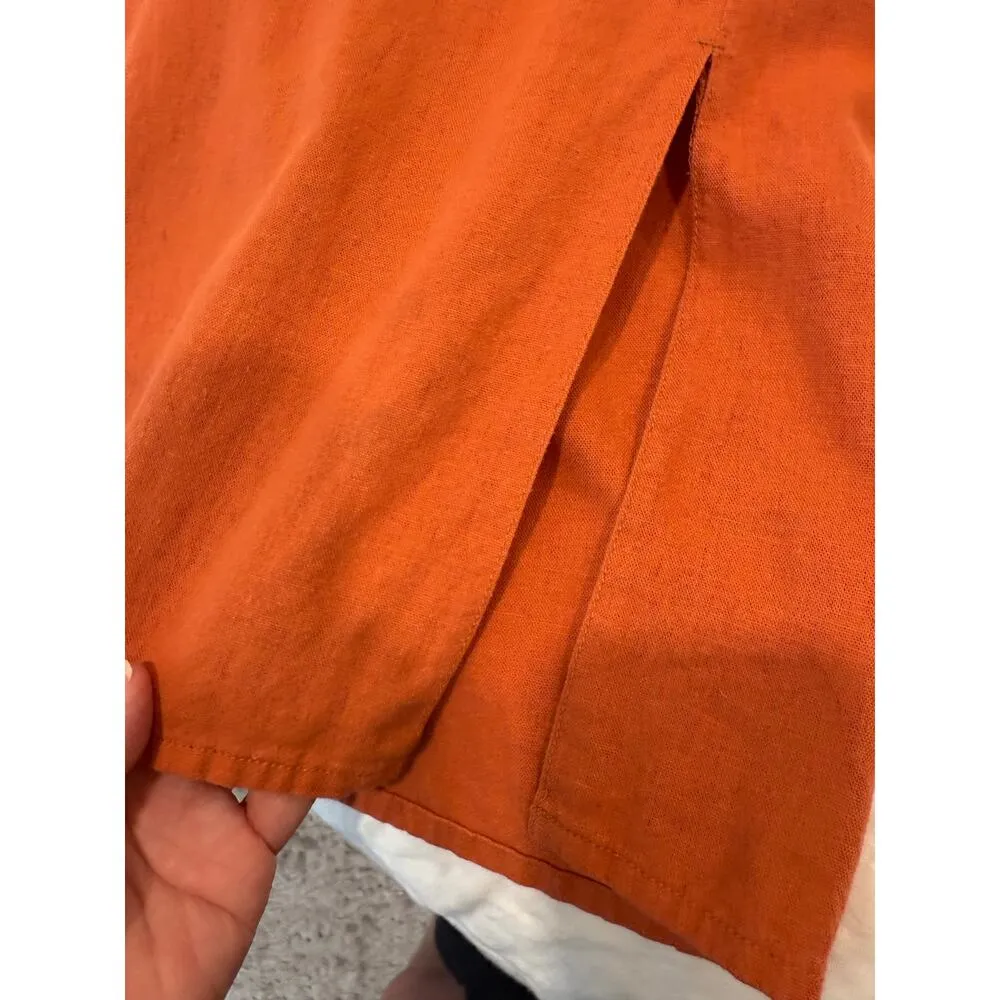 Rewash Mid Rise Button Front Pleated Wide Leg Pants Orange Women's Size Large - Image 6