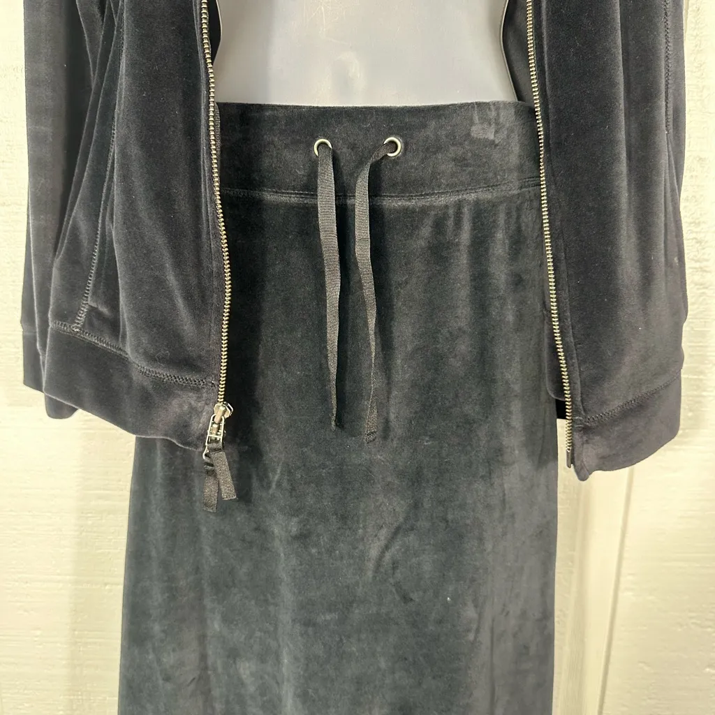 J. Jill Black Velour Zip Front Jacket and Skirt Lounge Set Size Small EUC - Image 9