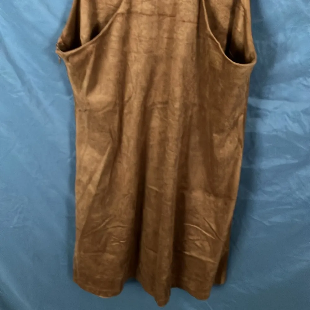 Blu Pepper: Chocolate Suede Like Embroidered Floral Dress- Side zip- M - Image 13