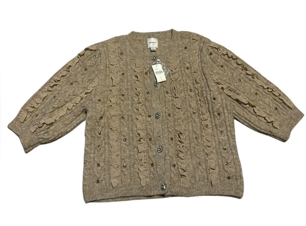 NEW Maeve Short-Sleeve Embellished Ruffled Cardigan Sweater - Image 5