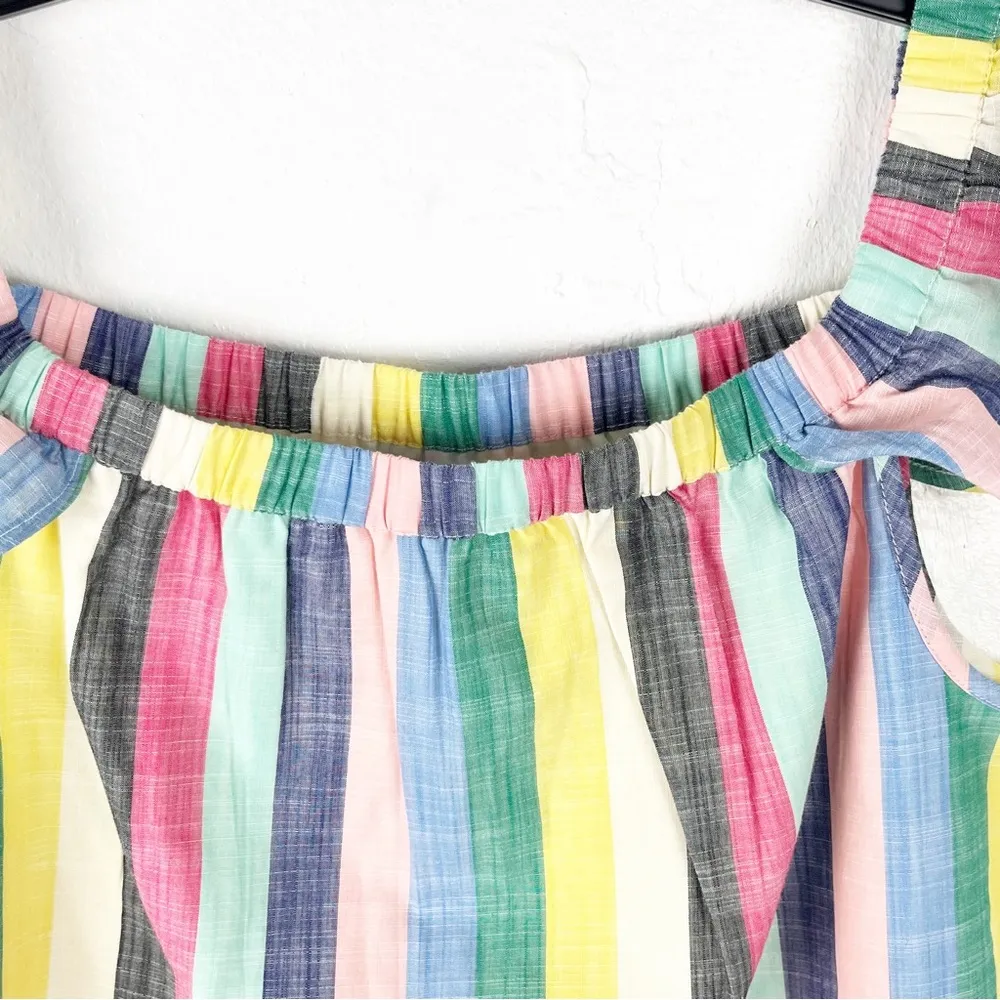 J. CREW Factory 100% Cotton Multicolored Striped Lined On Off Shoulder Dress 2 - Image 6