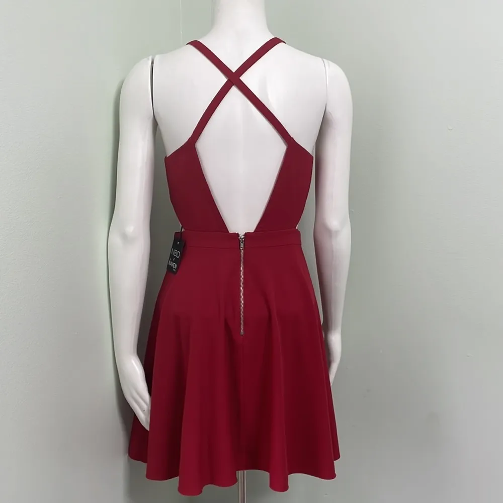 NBD x Naven Twins Open Eyes Fit and Flare Merlot Mini Dress Small Revolve NEW - Image 6