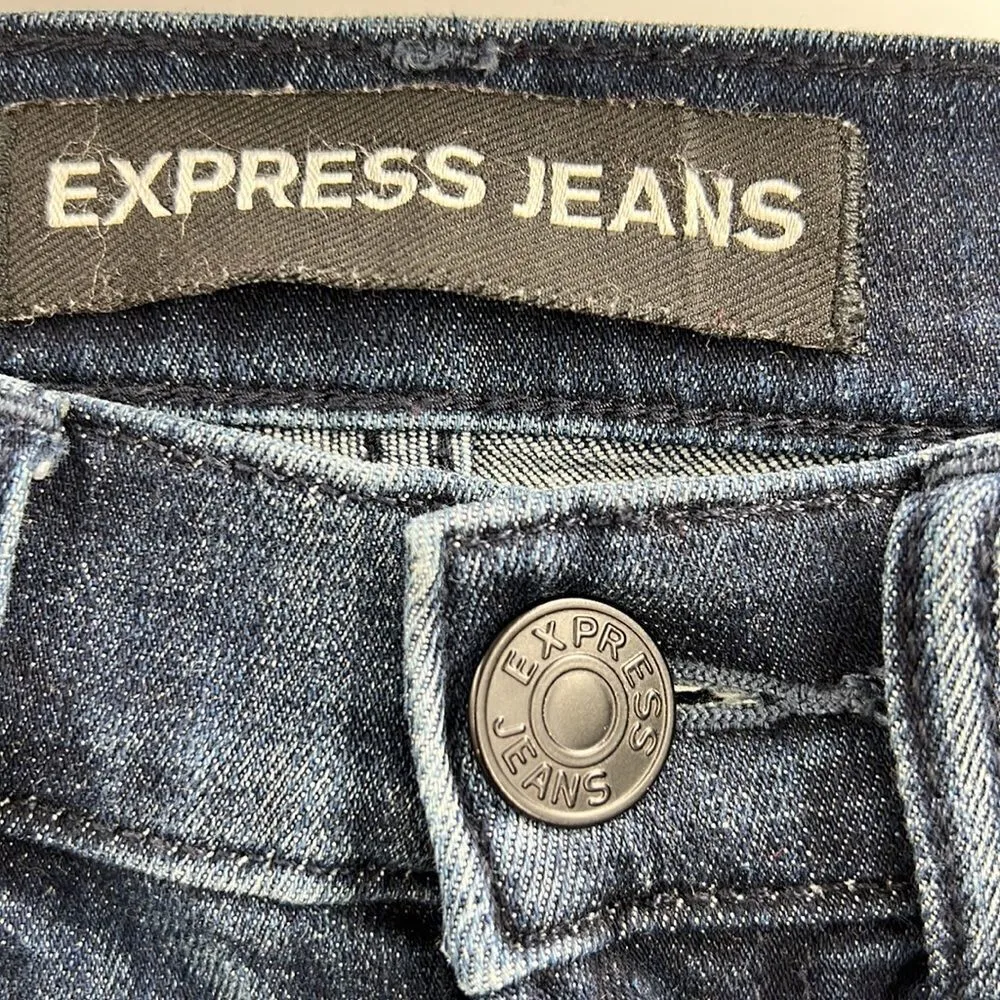 Express Jeans distressed with braided faux leather stripes on outside of legs - Image 4