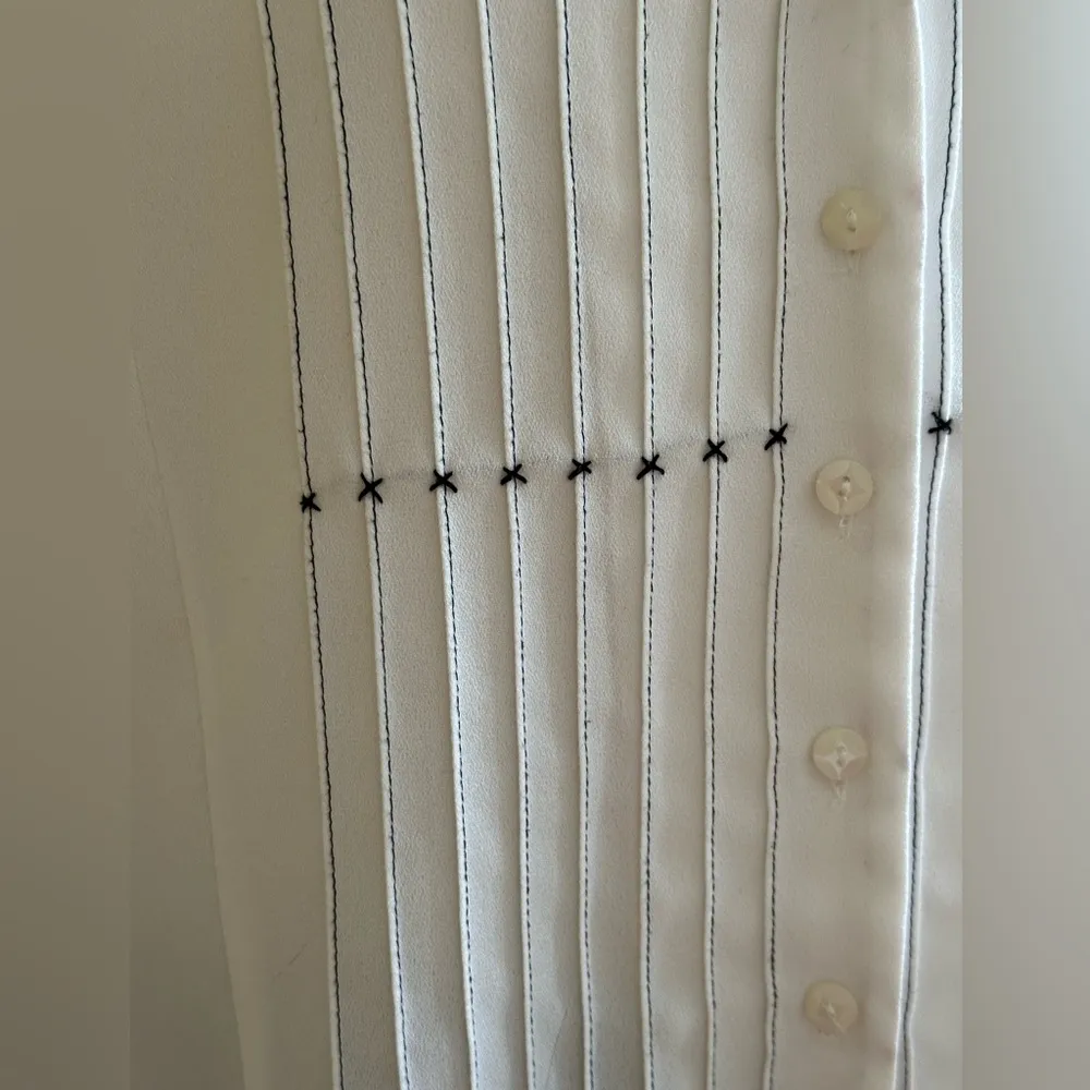 Norton McNaughton White Sheer &  Black Thread Collard Button Down Blouse Sz 10P - Image 2