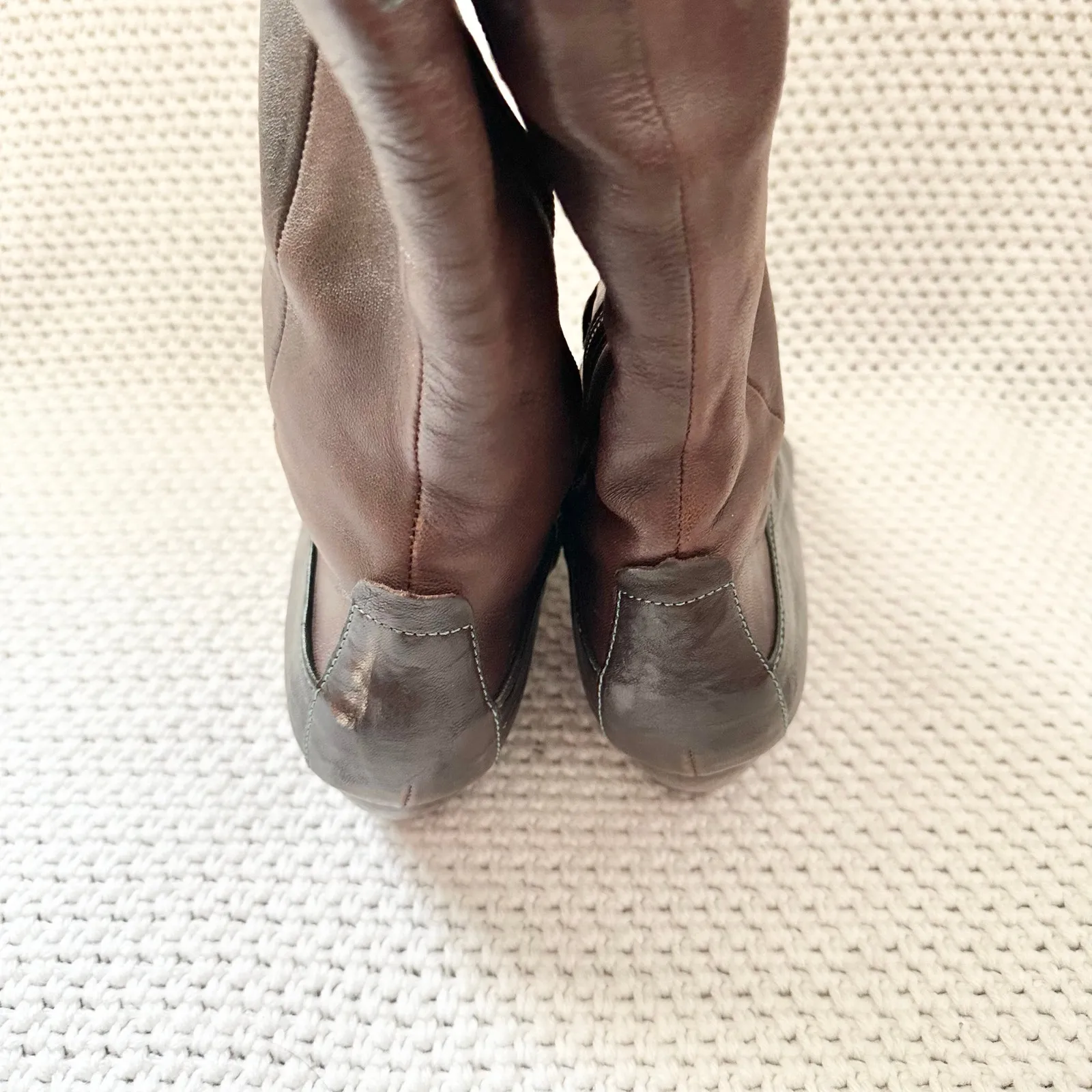 Think! Brown Leather Faux Lace Up Victorian Western Mid Calf Zip Up Boots 37.5 Size 6.5 - Image 7