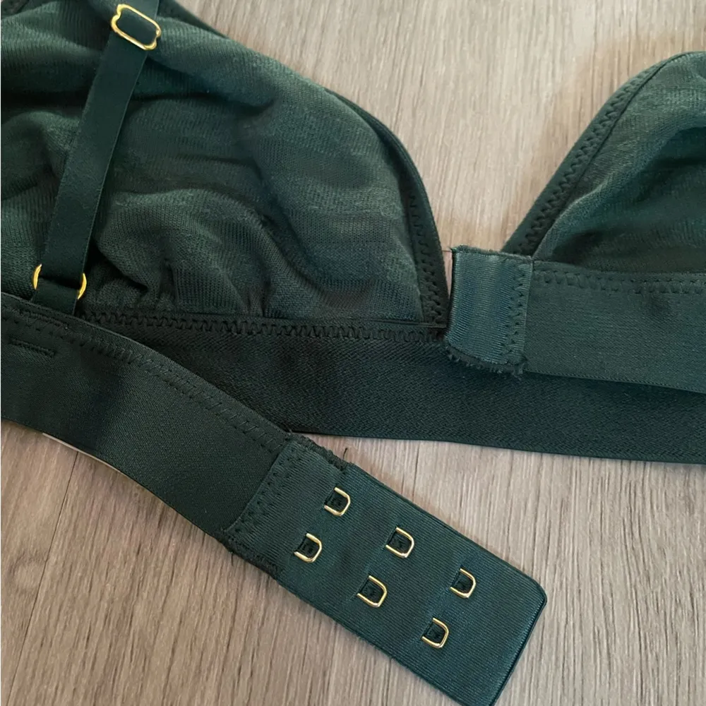 Aerie NWT  VELVET STRIPE TRIANGLE BRALETTE Deep Forest Green size Medium - Image 6