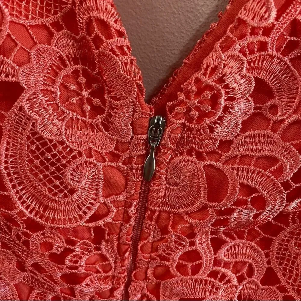 ASOS | Paper Dolls V Neck Lace Pencil Dress in Coral Size 8 - Image 8