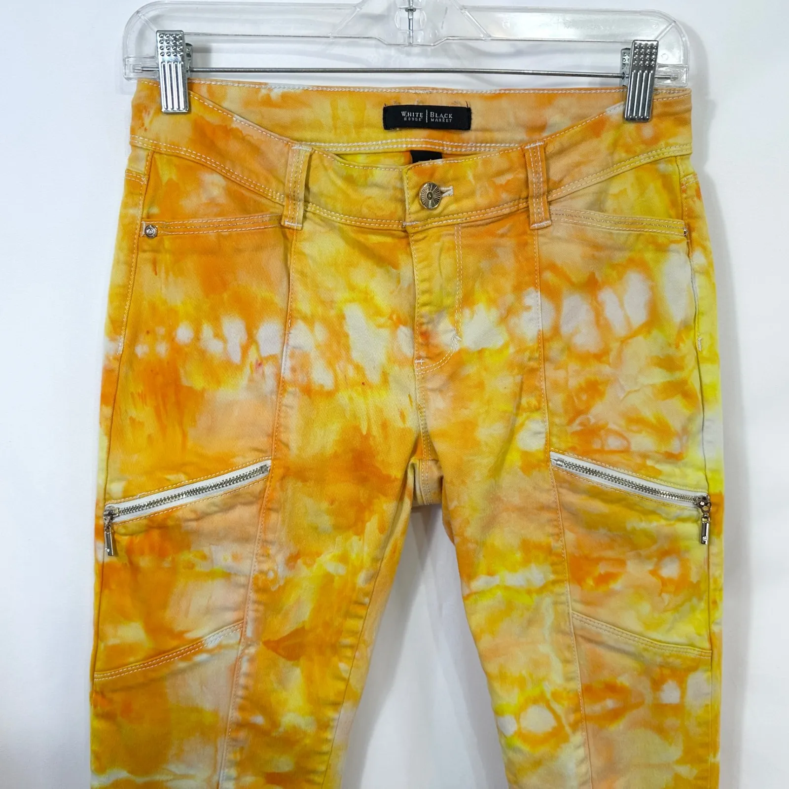 White House Black Market Size 2 Jeans Handmade Tie Dye Yellow Skinny Crop 235‎ - Image 3