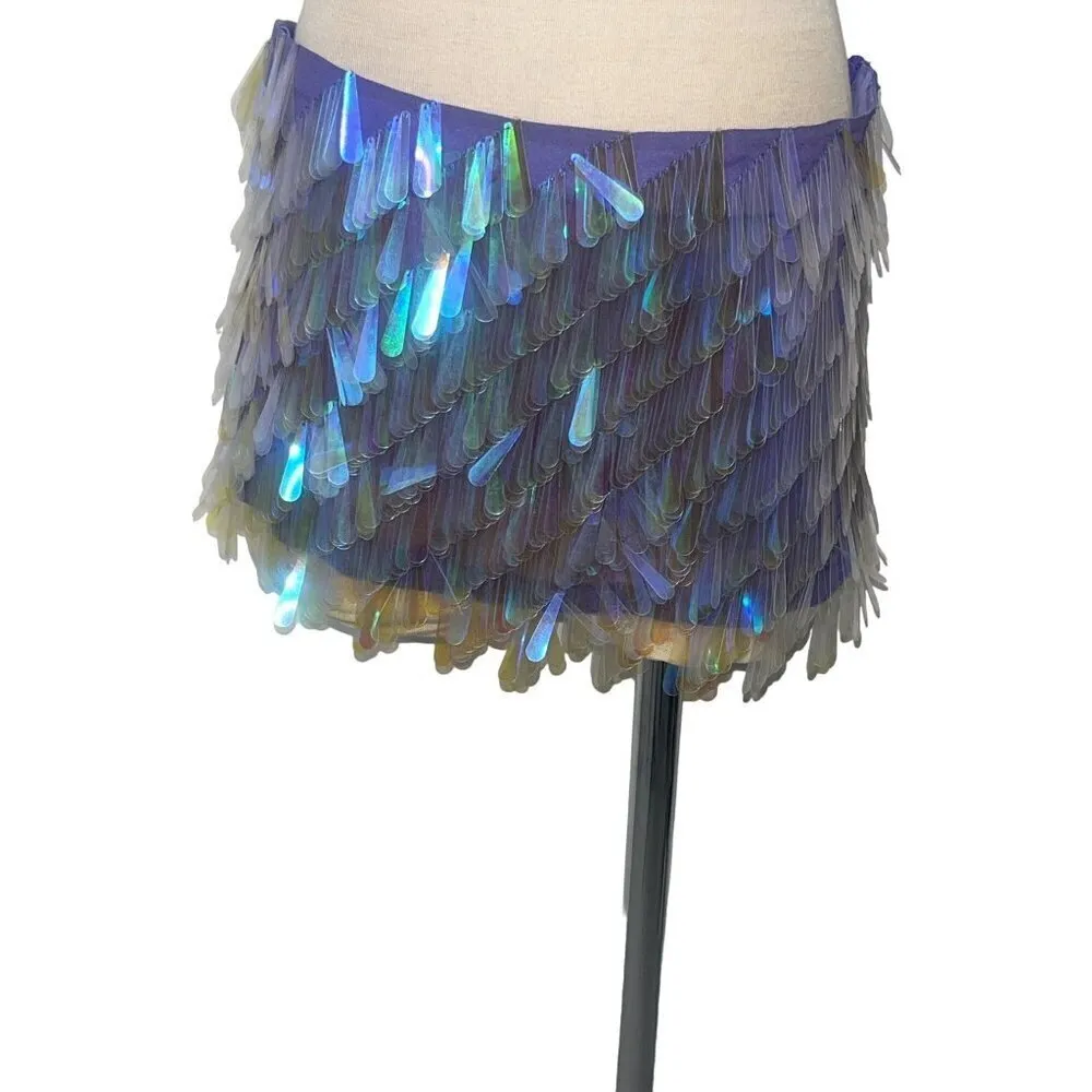 The Attico Sequin Mini Skirt in Opalescent 40 New Womens Embellished Blue Size undefined - Image 6