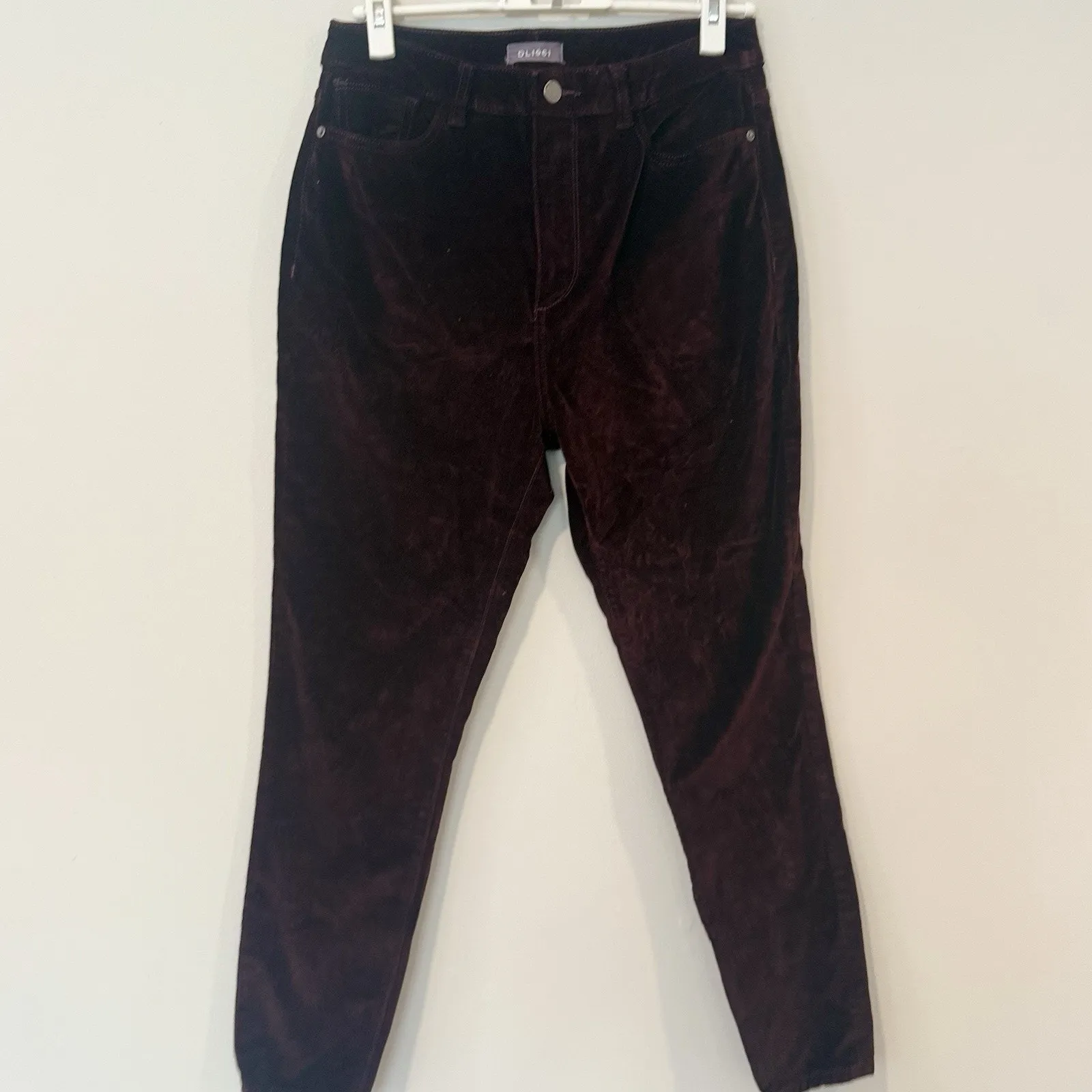 DL1961 Pants Burgundy Velvet Hight Rise Ankle Skinny Instasculpt Size 30 2421 - Image 4
