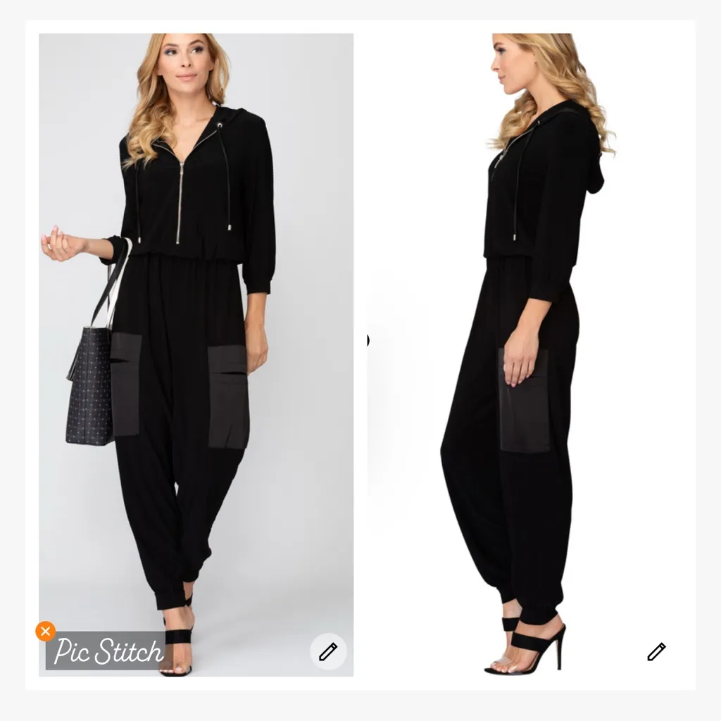 Joseph Ribkoff  Black Hooded Jogger Jumpsuit - Image 3