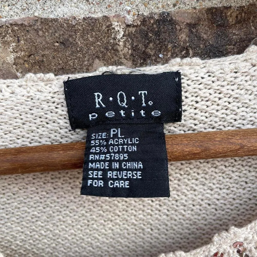 Vintage Y2K Womens Size PL Knitted Sequin Coastal Beach‎ Cover Up Minimal Tan - Image 5