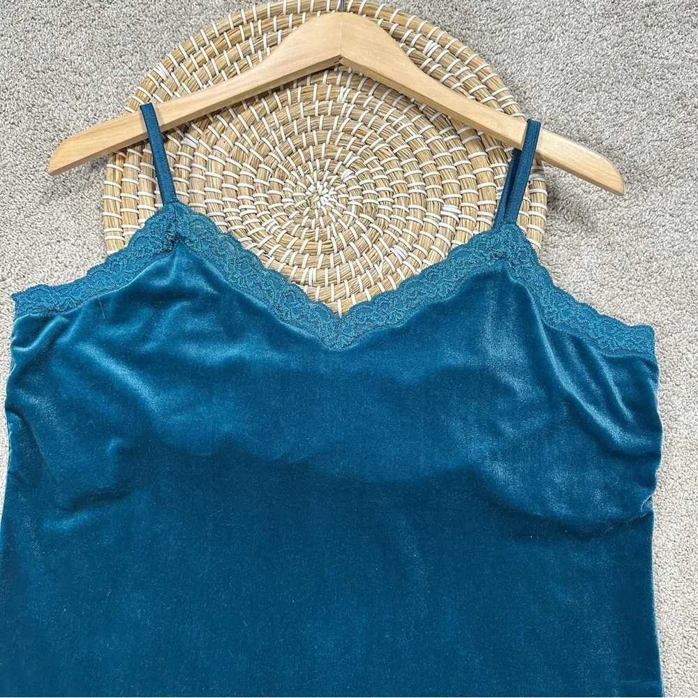 Coldwater Creek Velour Velvet Lace Trim Cami Tank Top V-Neck Fairy Green Blue 1X - Image 3