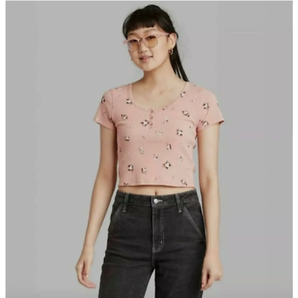Womens Wild Fable Blush Floral Allover Print Crop Cropped Top Blouse - Sz XXL - Image 2