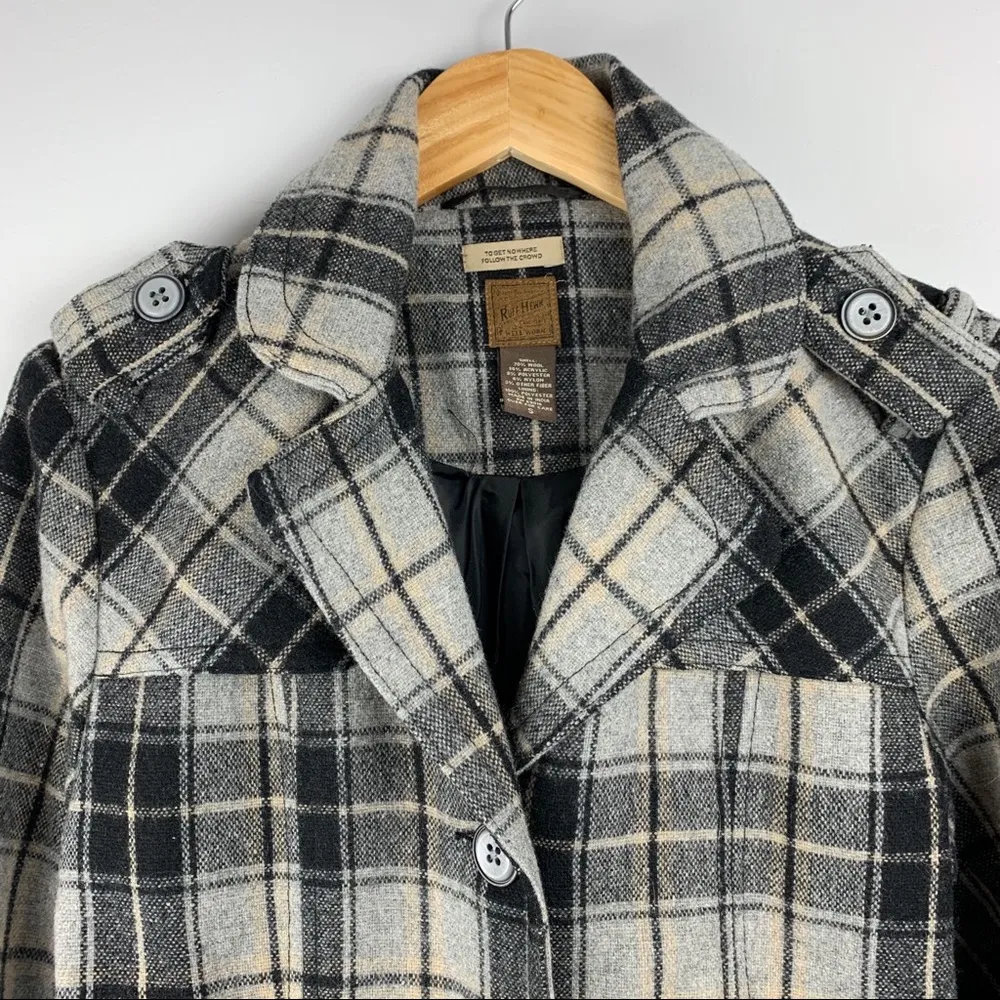 Ruff Hewn Plaid Wool Blend Moto Blazer Jacket - Image 6