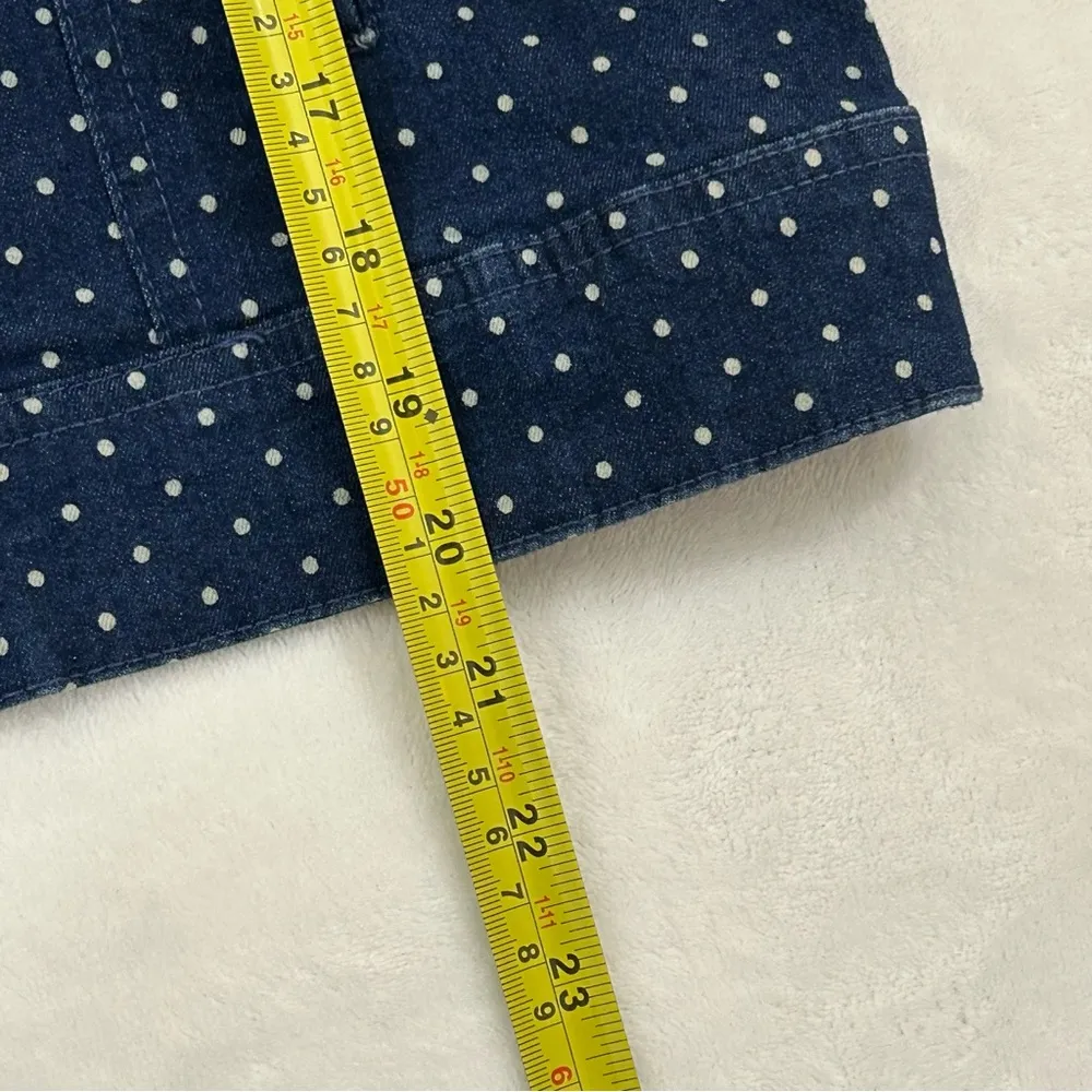 Basic Editions Navy Blue & White Polka Dot Denim Jean Button Up Jacket Women’s S - Image 8
