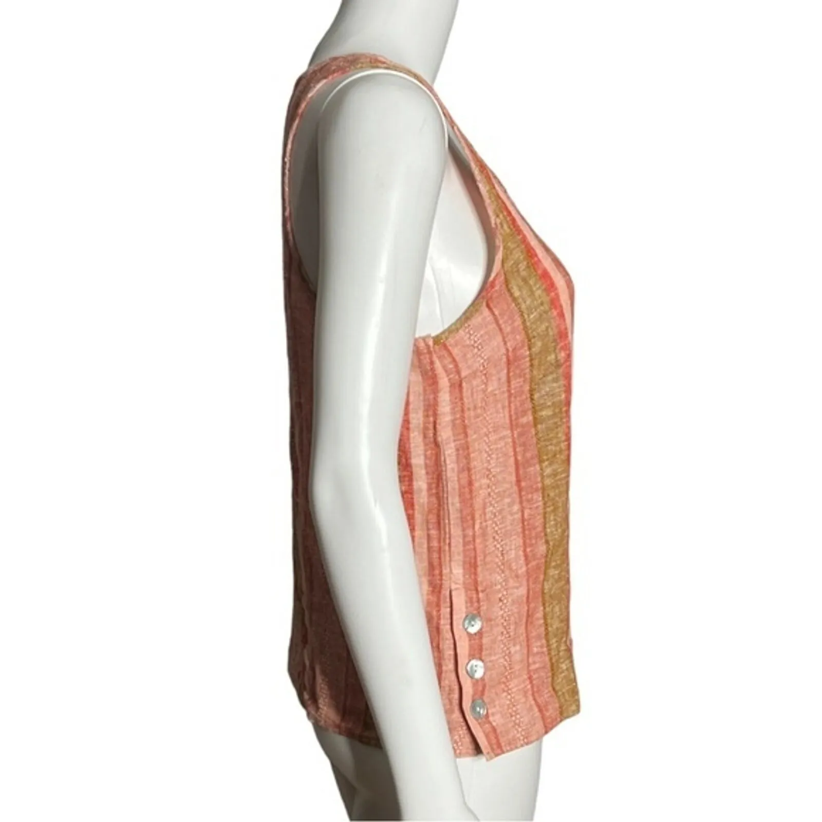 Drew Shirt Women XS Pink Red Vertical Stripe Linen Blend Tank Neutral Minimalist - Image 2