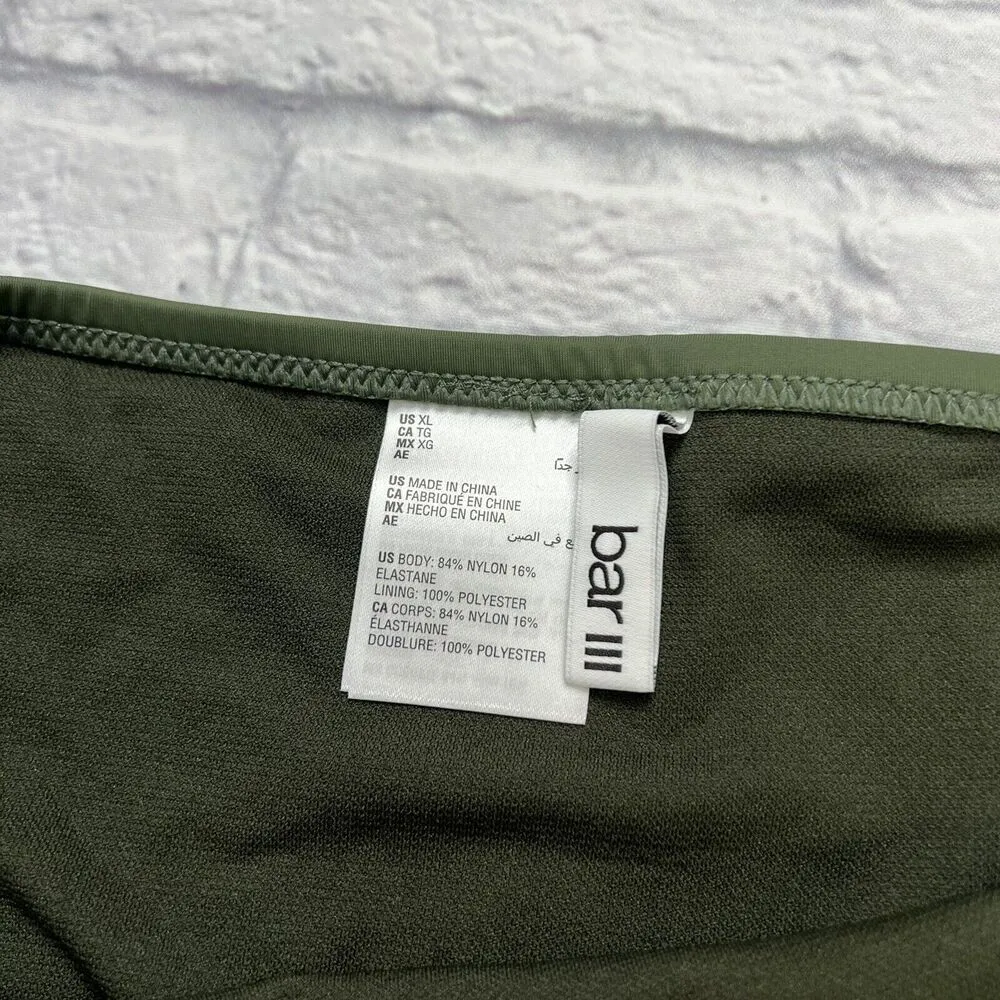 Bar III OLIVE Green Cabo Solids Side-Shirred Hipster Bikini Swim Bottom XL New - Image 3