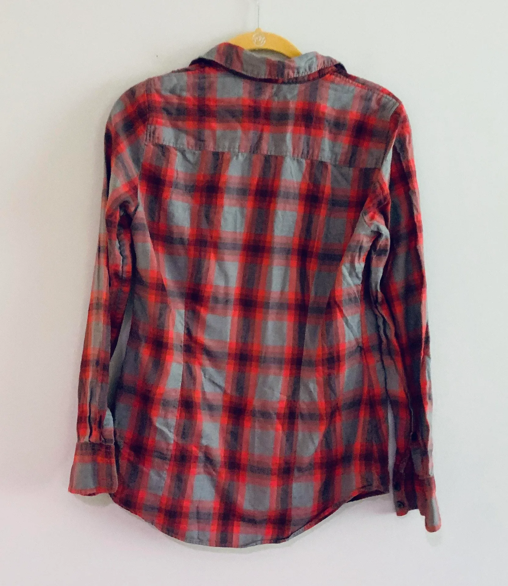 J Crew Factory Red Gray Plaid Button Down  - Image 5