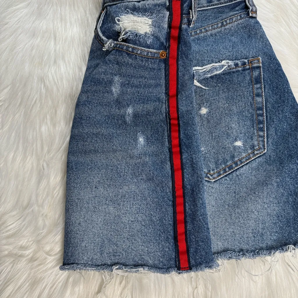 Abercrombie Zoe Natural Rise Vintage Denim A-Line Mini Skirt - Image 5