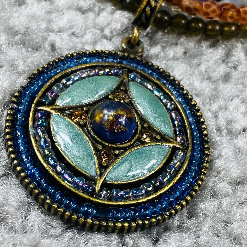 Multistrand Beaded Necklace Center Dangle Earth Tones - Image 5