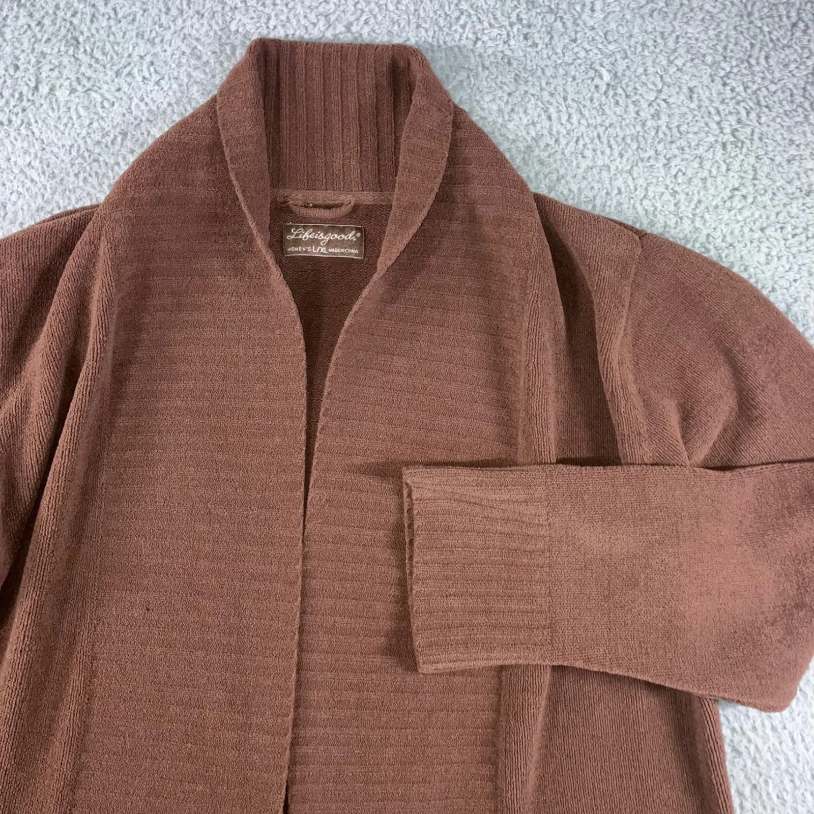 Women Open Front Longline Cardigan Shawl Collar Pockets L/XL Academia Neutral - Image 10