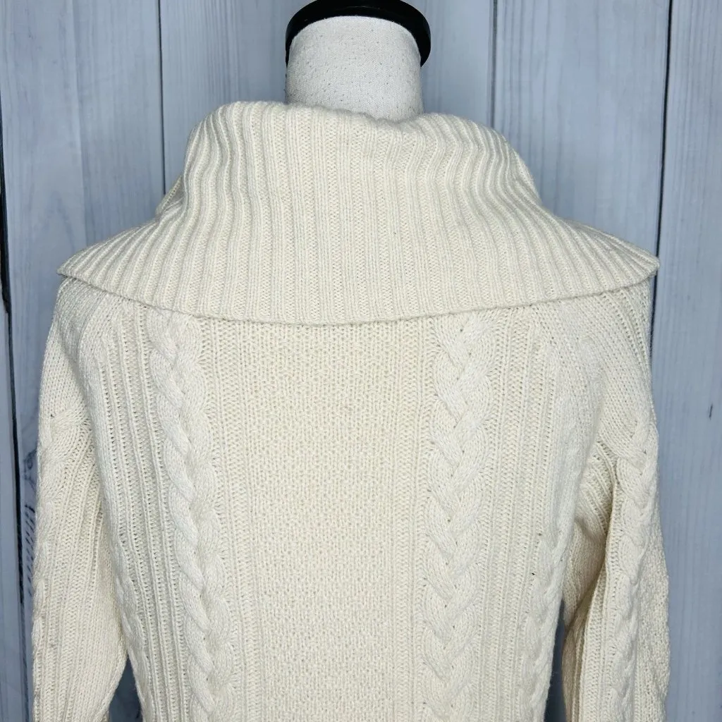 Brooks Brothers Cream Cable Knit Cowl Neck Merino Wool Camel Hair Sweater Sz M - Image 8