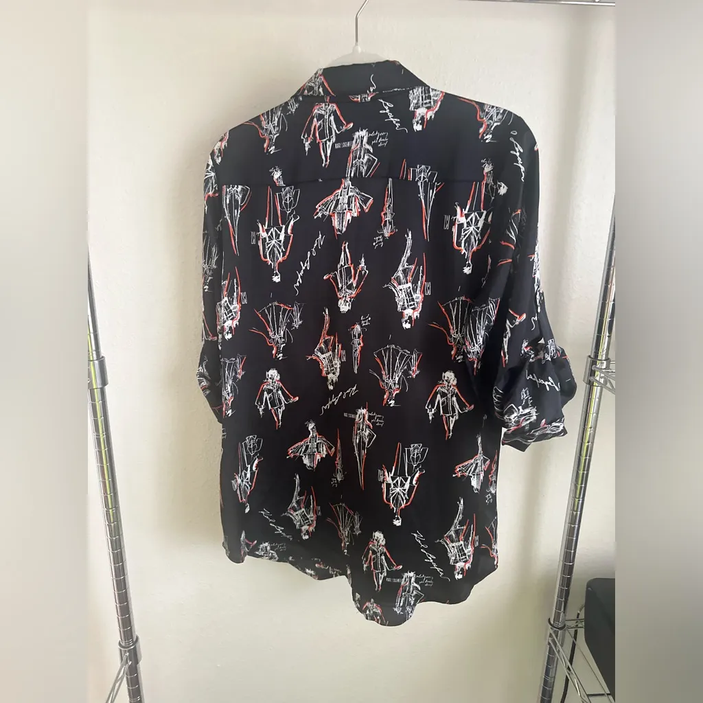 KARL LAGERFELD PARIS Black Blouse with Orange and White Accents. - Image 5