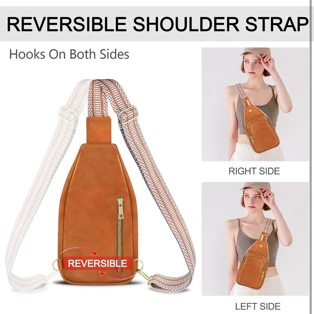 Sling Bag for Women Faux Leather Fanny Pack Detachable Strap Crossbody Bag FC1 Brown - Image 6