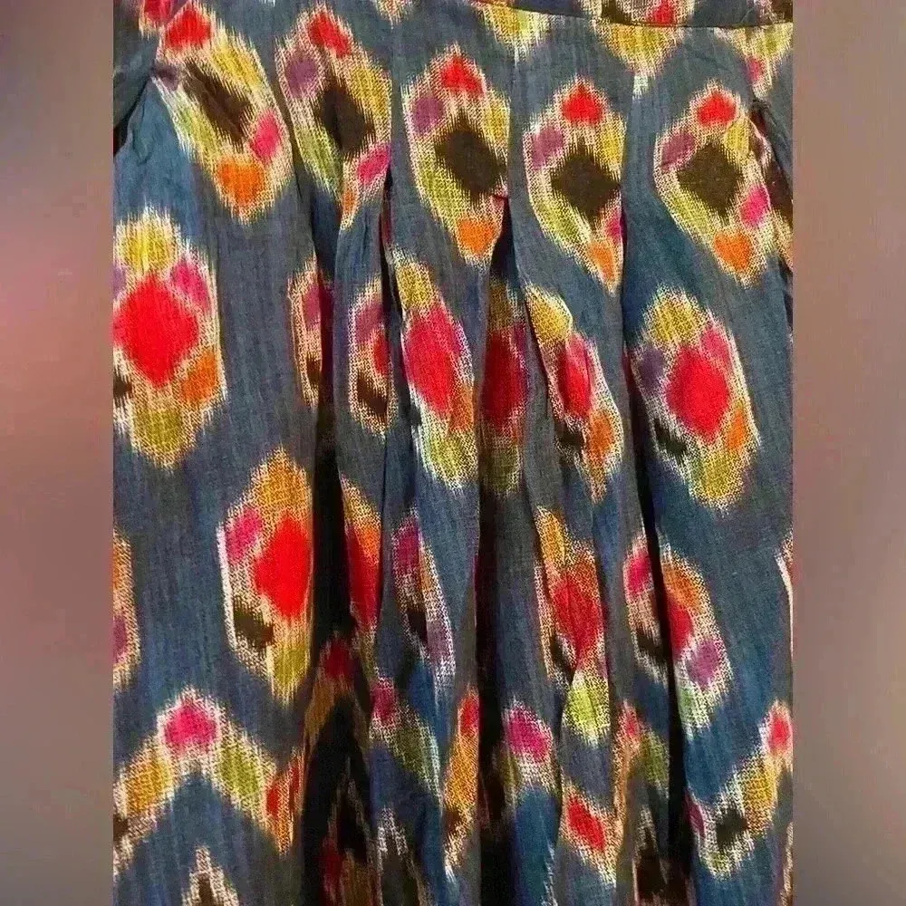 Boho/Hippie style, Ikat pattern, multicolor maxi skirt with elastic waist; S Blue - Image 3