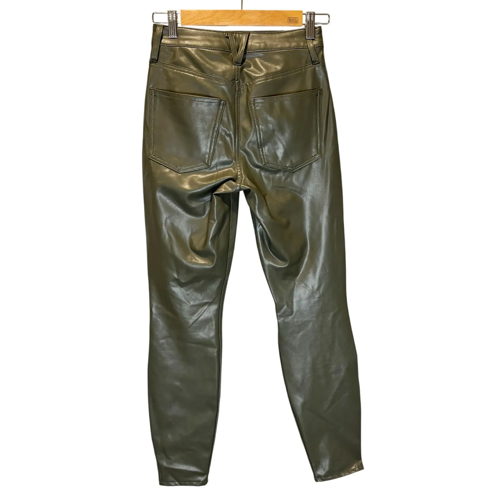 Veronica Beard Debbie Ankle Skinny Olive Faux-Leather Pant - size 24 - Image 2