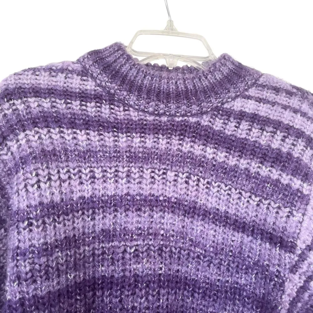 Zara Purple Striped Chunky Knit Mock Neck Pullover Sweater Size Small - Image 3