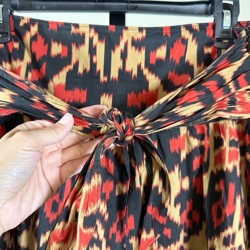 Women’s Size 6 Boho Ikat Midi Skirt Flowy Earthy Tones Artsy A-Line Red Black - Image 2