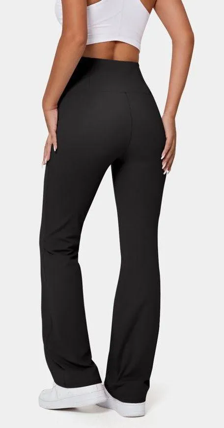 Halara High Waisted Back Pocket Plain Slight Flare Legging in Black - Image 3