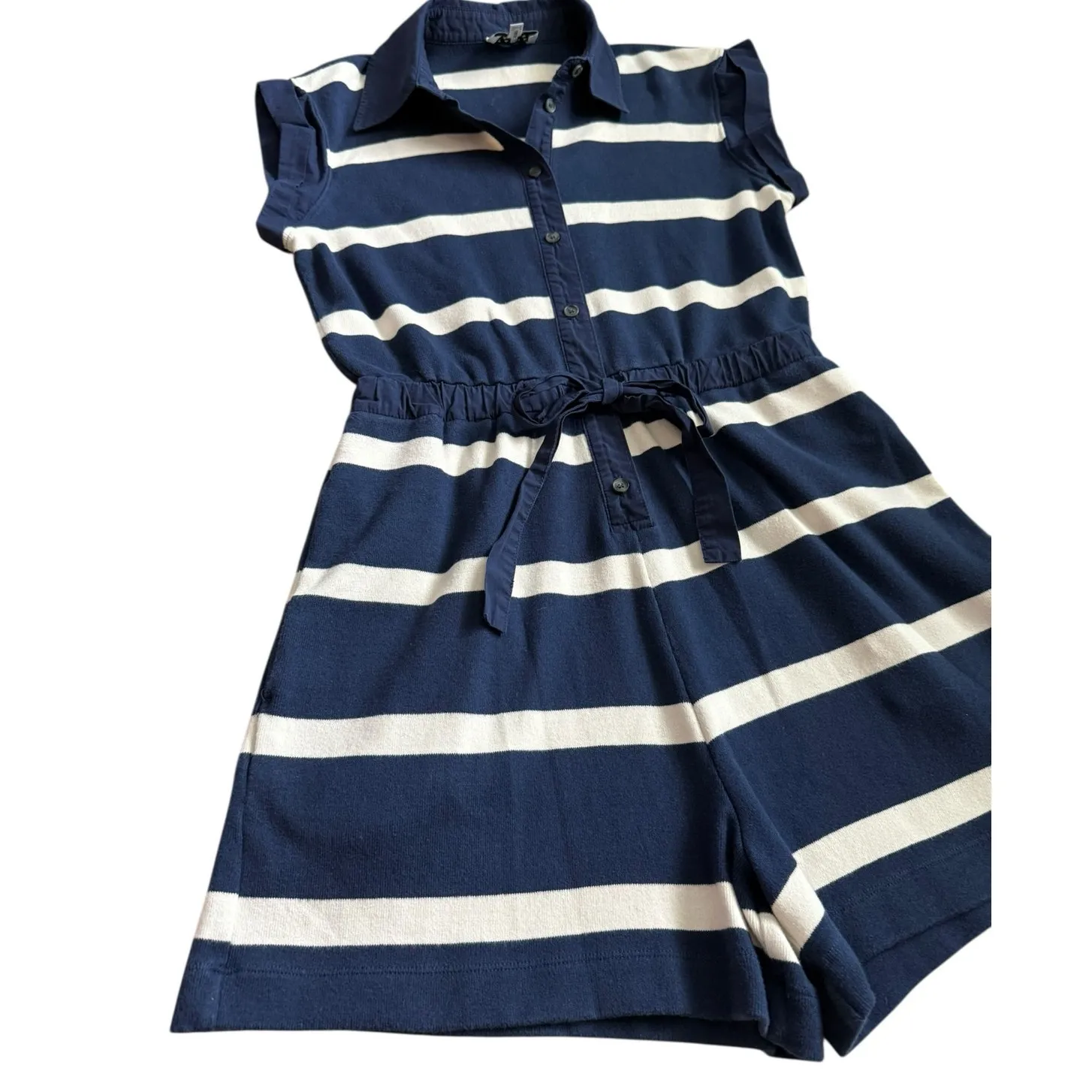 Tanya Taylor Organic Cotton Nautical Ludlow Striped Romper Pockets Size Medium - Image 7