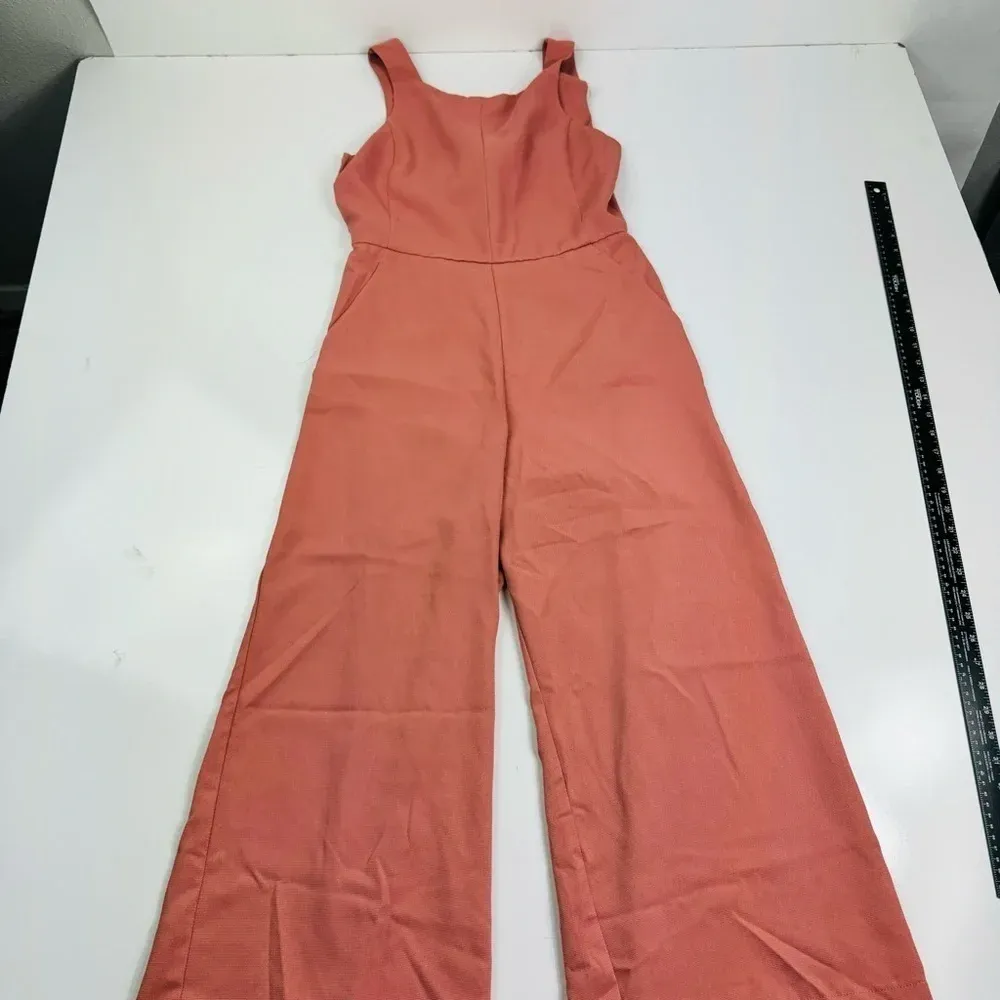 Shinestar Salmon Coral Wide Leg Tie Back Pant‎ Jumpsuit Crop Romper Large - Image 5