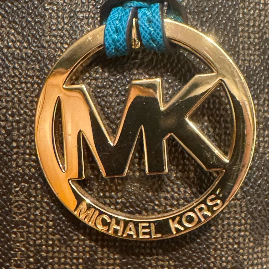 Michael Kors Jet Set Item Signature PVC East West Tote Brown teal w/ Wallet Blue - Image 4